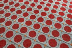 HBF Textiles Dot Grid: Red & Orange | Geometric Upholstery Fabric