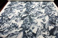 Serena & Lily Verano Linen: Navy | Floral Upholstery Fabric Knit Backing