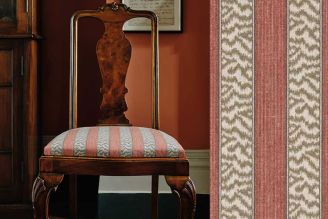 Colefax and Fowler Cowtan Tout Tilney Stripe: Tomato Olive | Woven Fabric