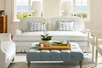 Serena Lily Performance French Stripe: Sky | Polyester from Modern Fabrics 
