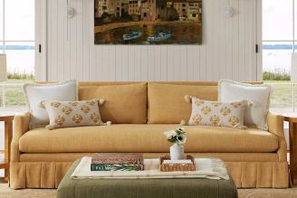 Serena Lily Washed Linen: Wheat. 100% Linen Upholstery and Pillow Fabric from Modern fabrics